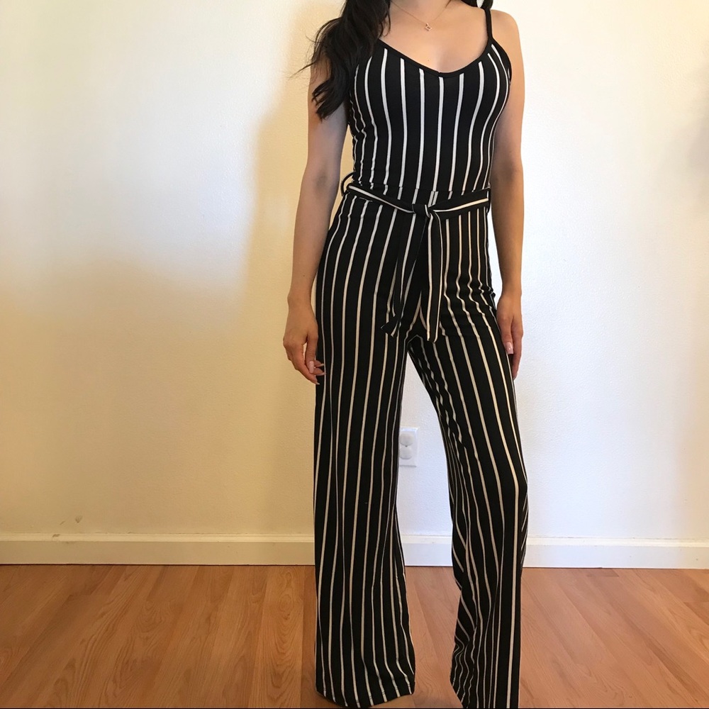 •RESTOCKED• Striped Tie Waist Jumpsuit - Picture 1 of 8